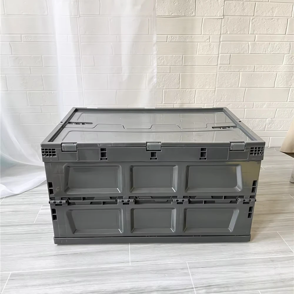 

In Stock 80L Dark Grey Front Open Solid Box Hard Plastic Folding Storage Bin For Camping And Home Storage