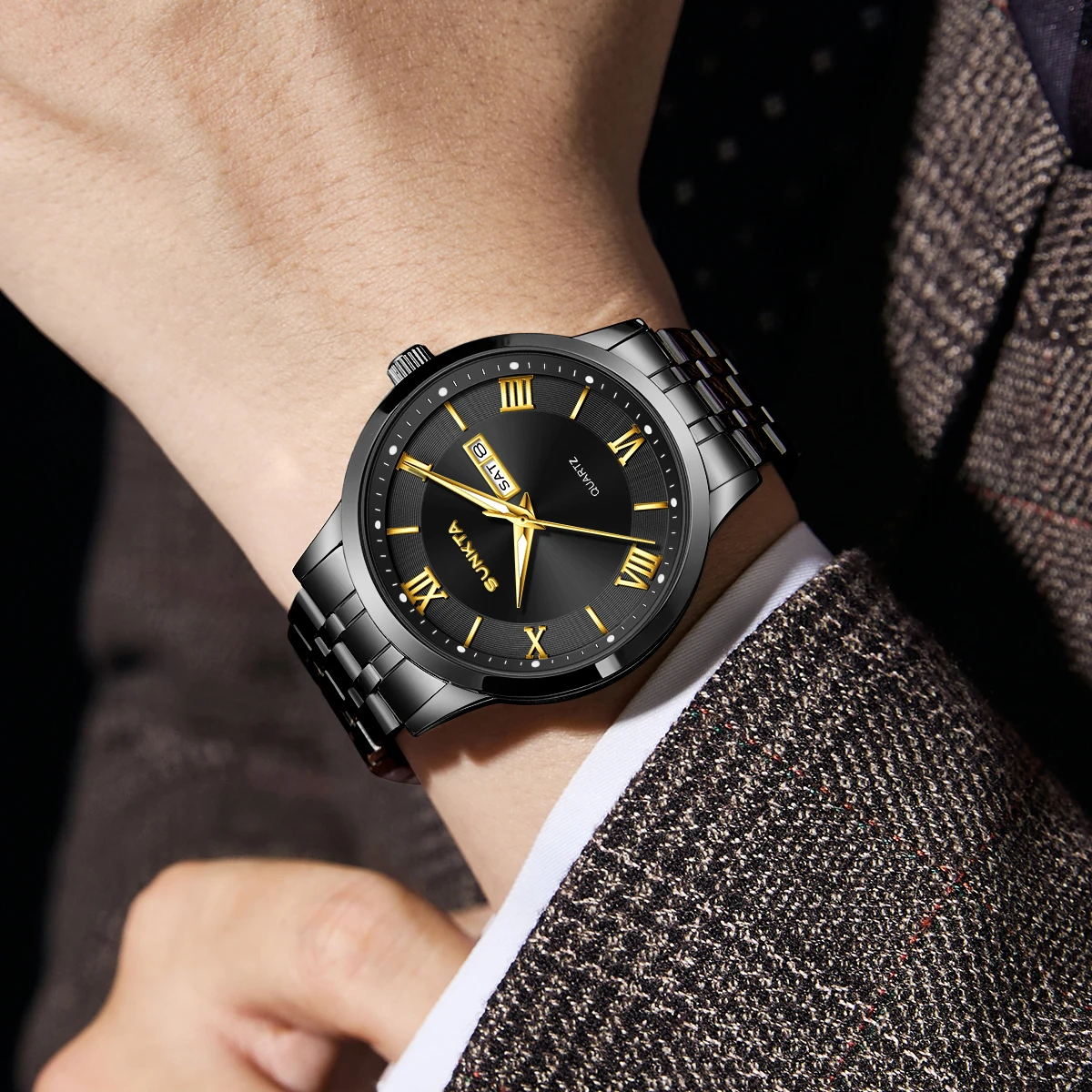 SUNKTA Top brand luxury watches mens quartz clock luminous fashion male watch week calendar mens wristwatch montres hommes+BOX