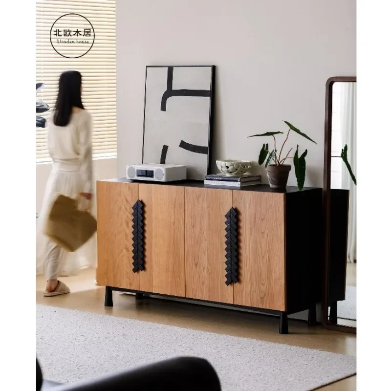02A Medieval solid wood entrance living room TV cabinet French cherry wood locker Carbon black dining side cabinet