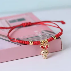 Cute Rabbit Charm Versatile Lovely Ceramic Woven Bracelet Anime Harajuku Lucky Ins Pendant Rope Chain Jewelry Gift Wholesale