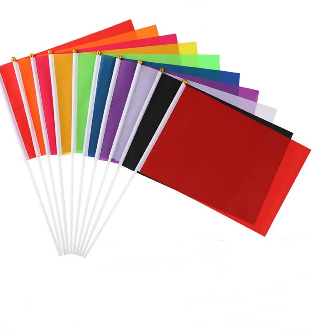 14x21cm Colour Hand Flag, Red Orange Yellow Green Blue Purple Black White Handheld  Plain Flag Party Decor Gifts