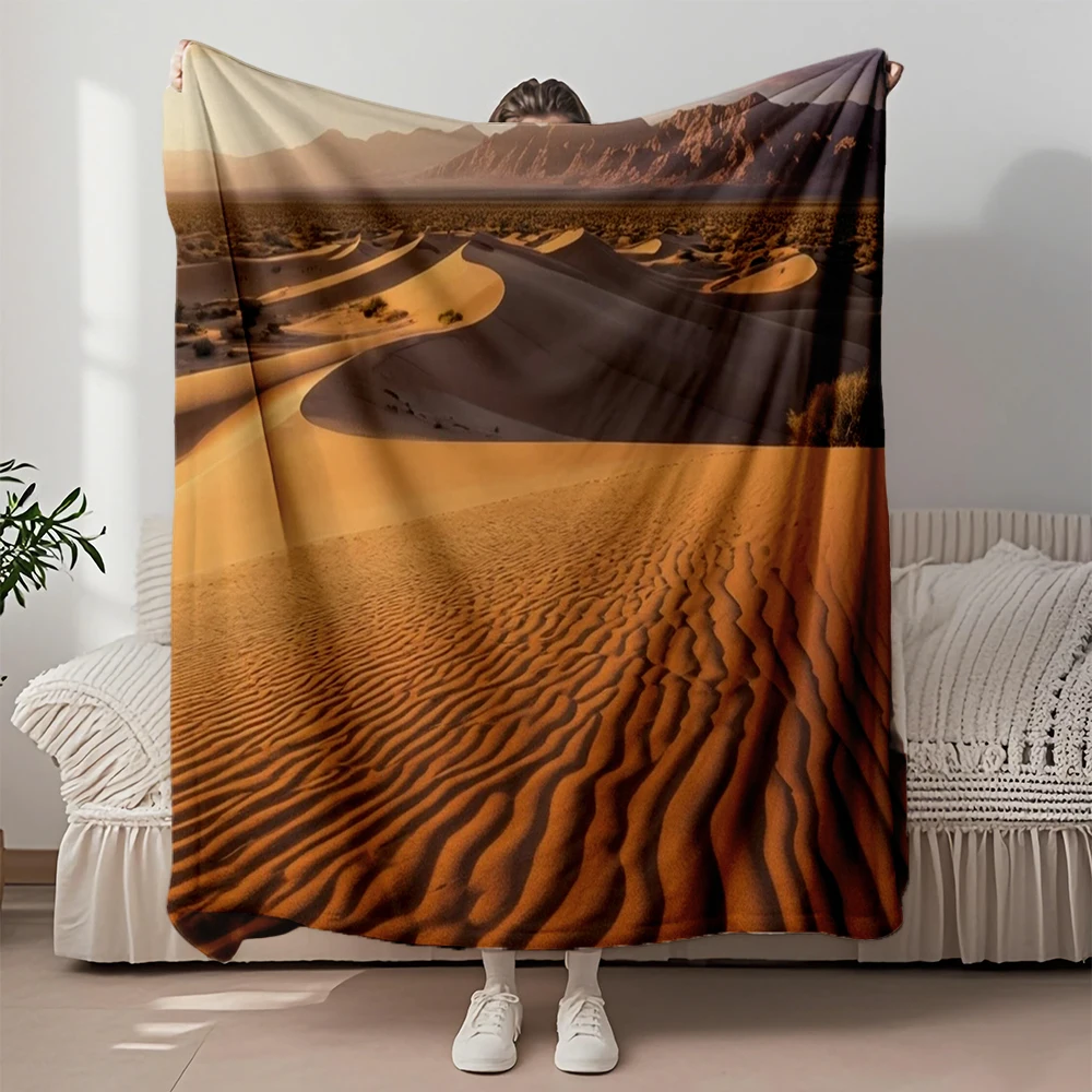 

Stylish Flannel Bed Blanket Golden Sand Dunes Vintage Coverlet Bedspread With Breathable Anti-pilling Blankets For Children