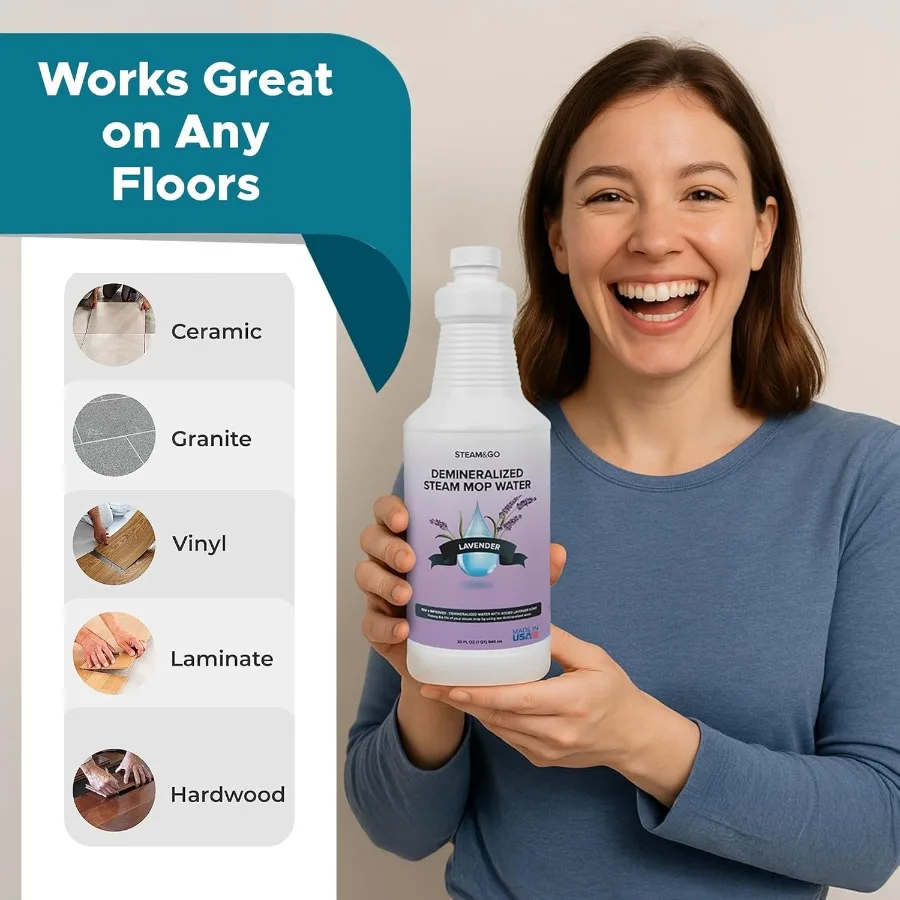 Steam Go Demineralized Water for Steam Cleaner - PVC-Free Floor Cleaning Solution Compatible with All Steam Mops - Multi-Surfac