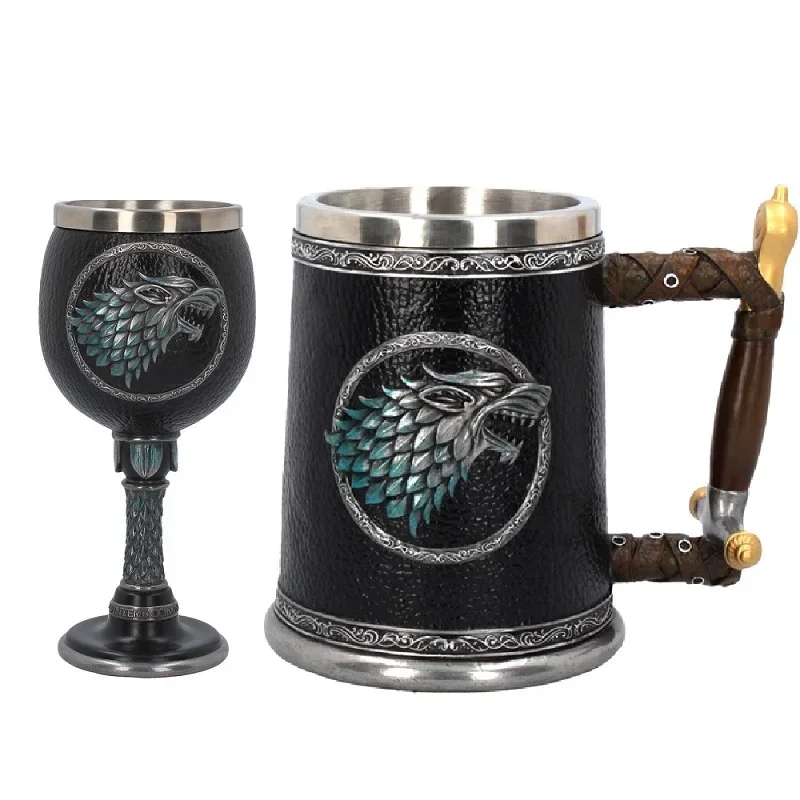 Taza de cerveza de mitología nórdica, copa de resina de acero inoxidable, copa de vino vikinga, taza de agua, taza de café, artículos para beber, decoración de Bar