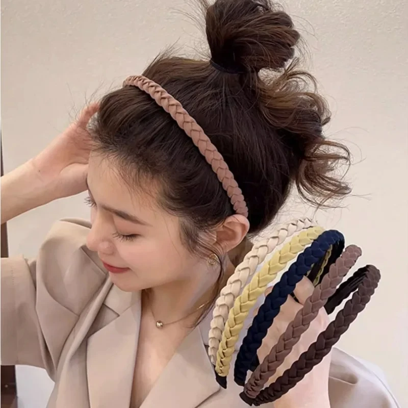 

New Woven Fabric Headband Solid Thin Headband Double Bohemian Anti Slip Headband Bandwidth Bezel Hoop Girl Hair Accessories