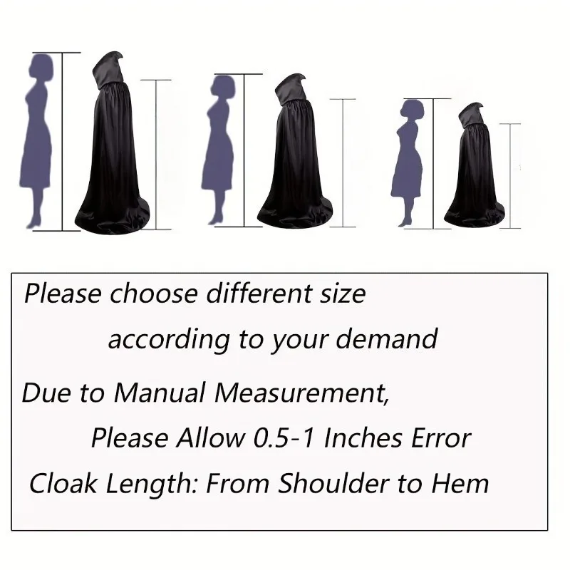 Black Wizard Robe Grim Reaper Cloak Cape Costume for Halloween Adults and Kids Party Performance Cosplay Outfit