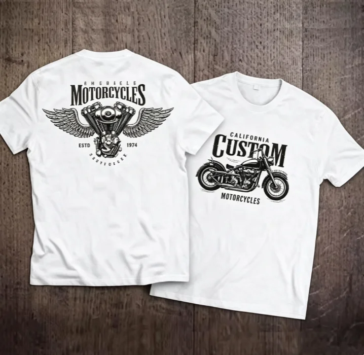 2026 new Short-sleeved T-shirt with motorcycle pattern, retro motorcycle art, suitable for both men and women, casual style