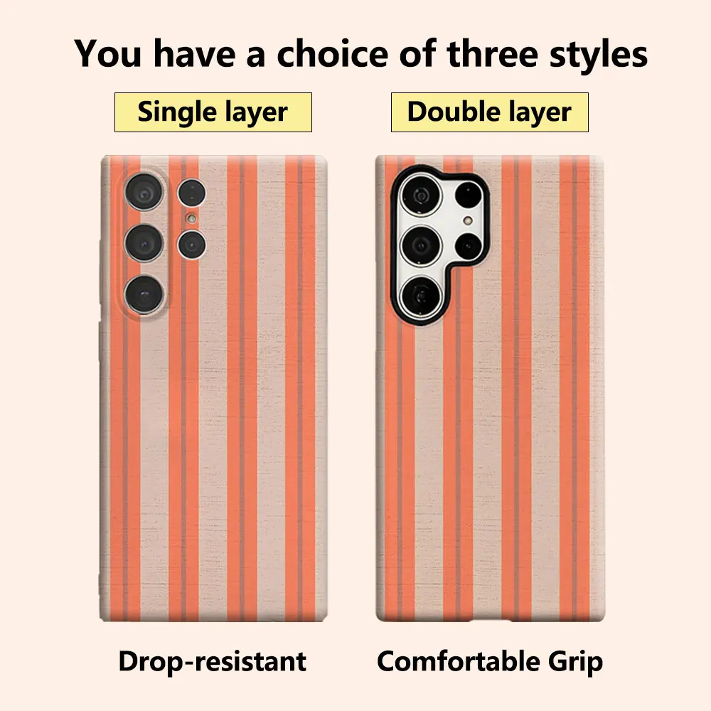Coral Thin Stripe Luxury Fashion Full Lens Protective Case for Samsung Galaxy S26 S25 S24 A56 A36 Plus Ultra
