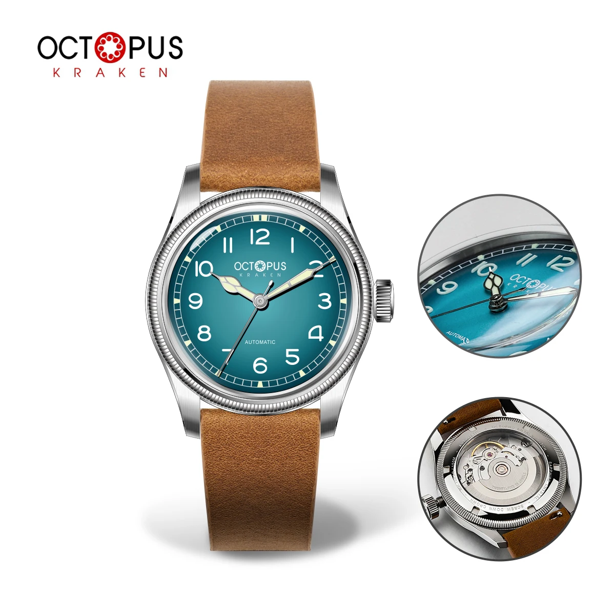 2026 Octopus Kraken OCT-0022 Retro Pilot 38MM Automatic Machine PT5000/SW200 Movement Man Watch 100M Waterproof Sapphire Crystal