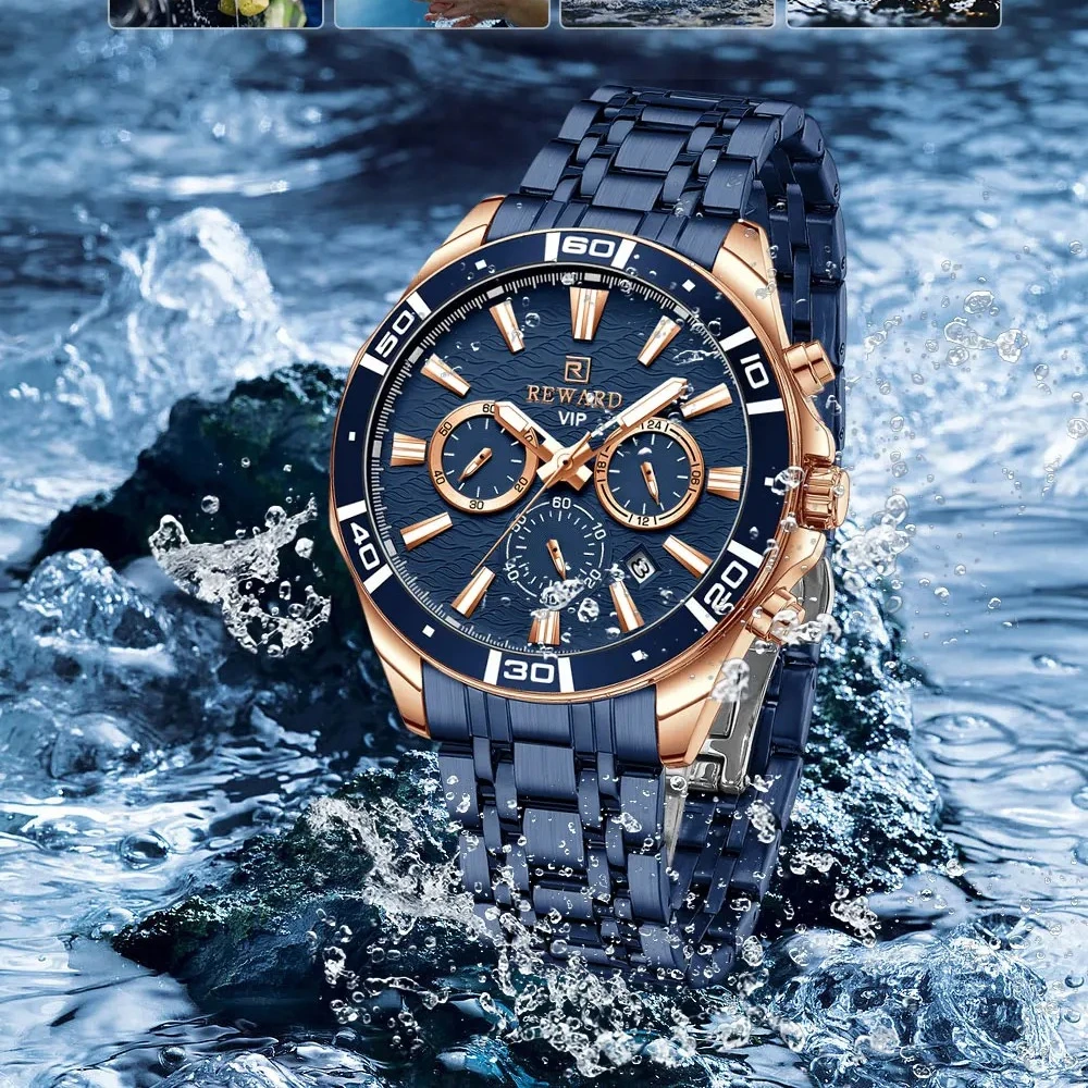 مكافأة 81134 العلامة التجارية الفاخرة رجال الأعمال ساعة كوارتز كرونوغراف تاريخ تلقائي مقاوم للماء قطاع الصلب ساعات الموضة للرجل