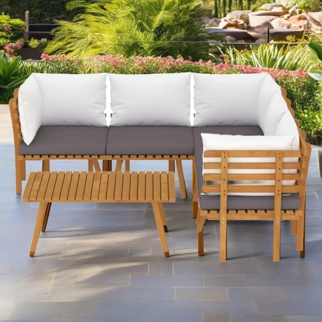 6-Piece Acacia Wood Patio Lounge Set with Cushions - Durable Outdoor Furniture