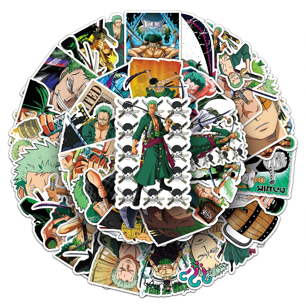 10/30/50pcs Anime ONE PIECE Stickers Cool Roronoa Zoro Cartoon Decals Skateboard Notebook Phone Case Waterproof Graffiti Sticker