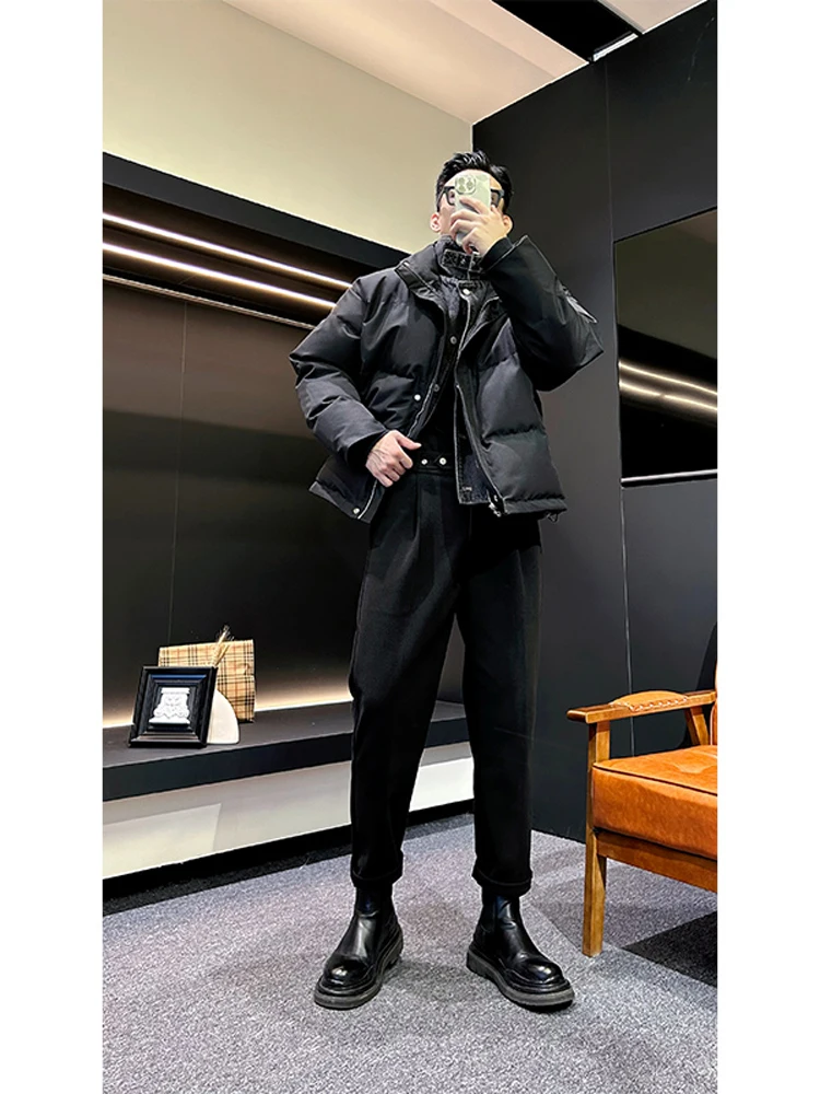 

Ele Brit Cool, мужские брюки, осенне-весенние шерстяные брюки в клетку для ботинок, повседневные брюки свободного кроя, молодежная мода