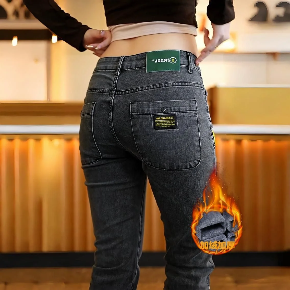 

Модные мужские джинсы с начесом, приталенные, прямого кроя, эластичные, повседневные, длинные брюки, городской стиль, из хлопкового канваса