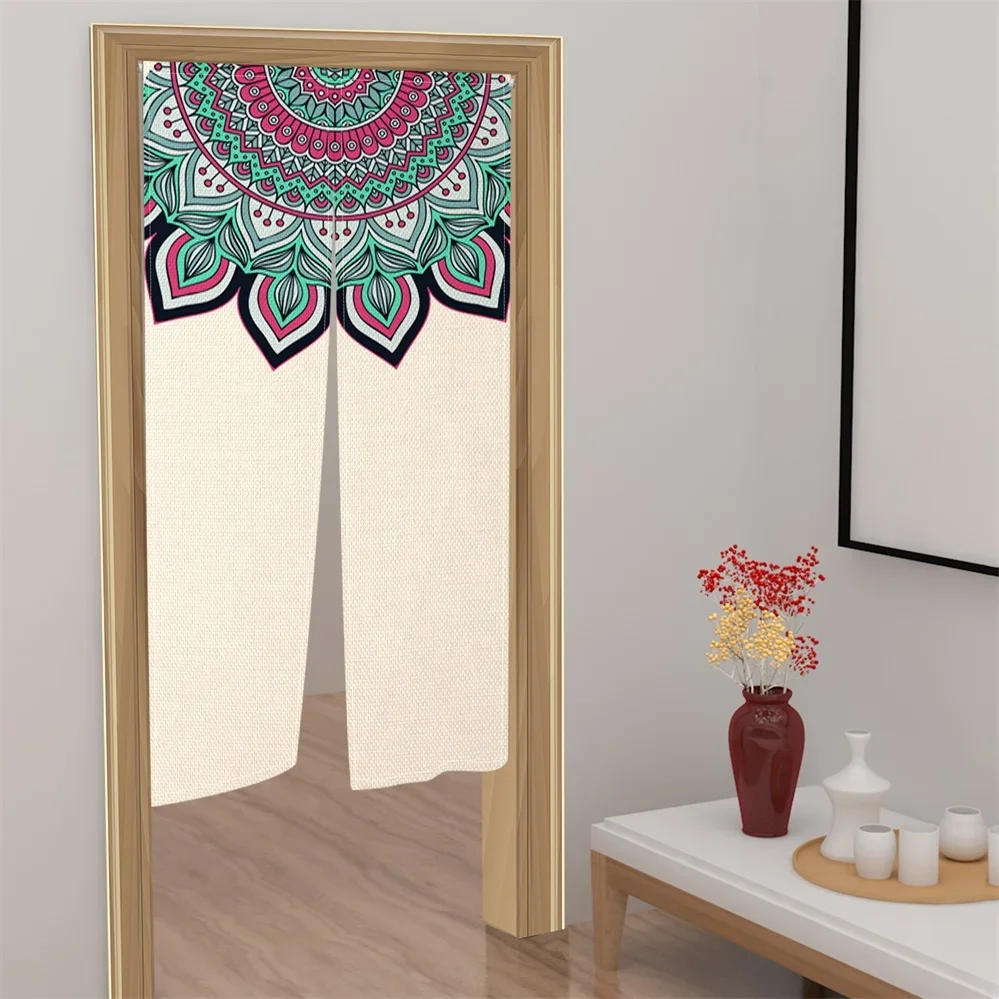 Mandala Printed Japanese Door Curtain Partition Boho Kitchen Doorway Bedroom Drapes Restaurant Decor Noren Hanging Half-Curtain