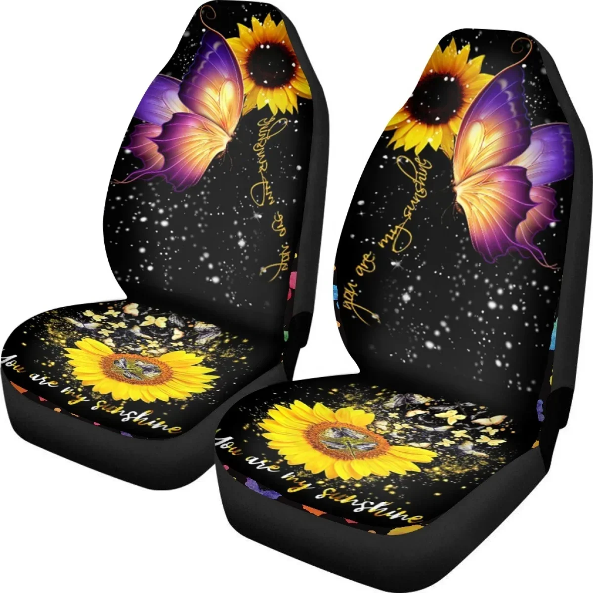 Beautiful Butterfly Sunflower Pattern Auto Front Seat Cover Set for Women Men Easy Installation Anti-dirt Car Seat Covers Set