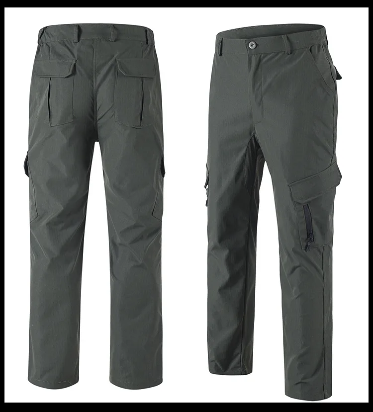Frühling Herbst Herren Softshell Taktisches Zweiteiler-Set Wasserdicht Winddicht Multi-Taschen Abnehmbare Kapuze Jacke Gerade Cargohose – Detail 18