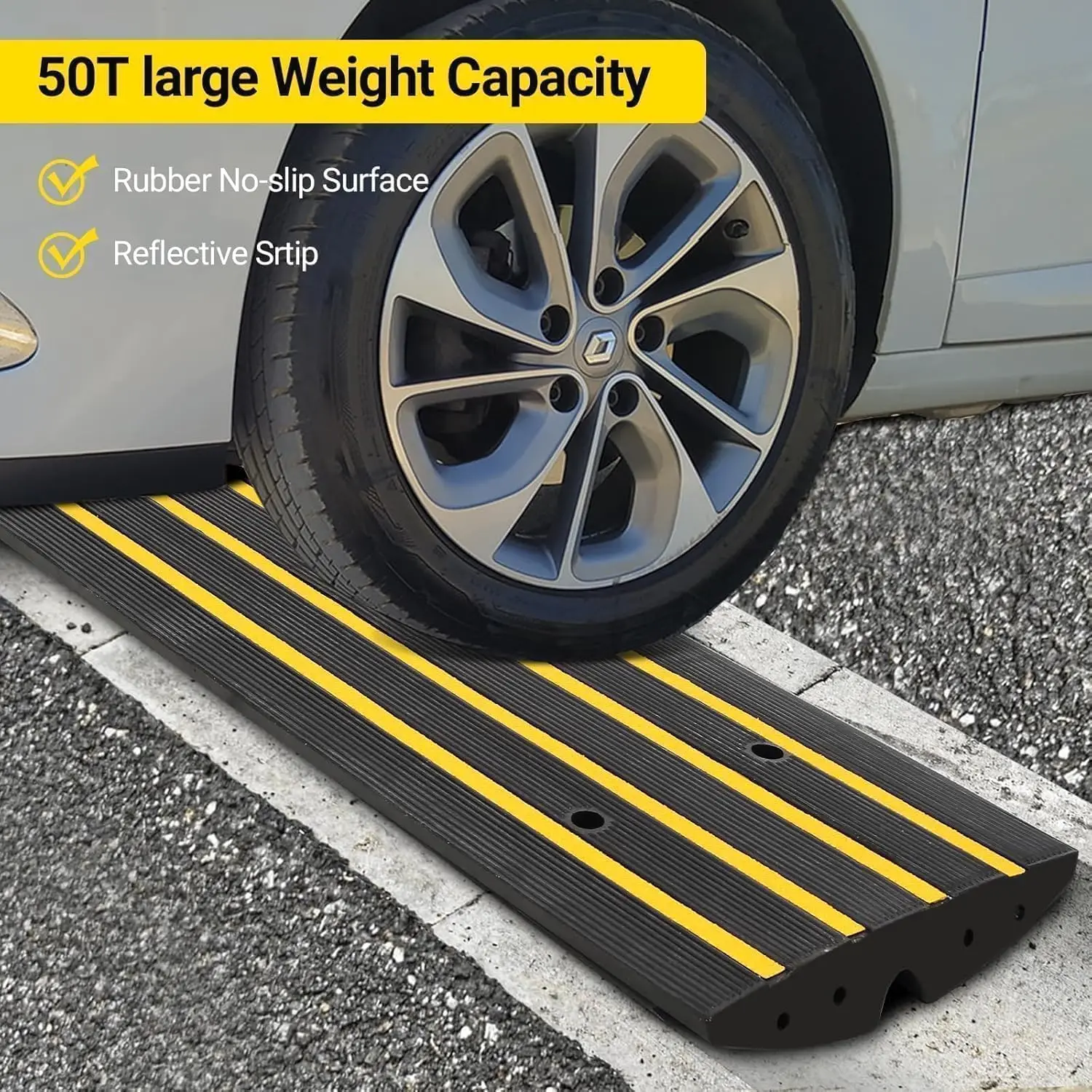 2Pack 48 Inch Rubber Curb Ramp for Driveway, Heavy Duty Gutter Ramp with Water Drainage Channel, Low Profile Car Curb Ramp for C