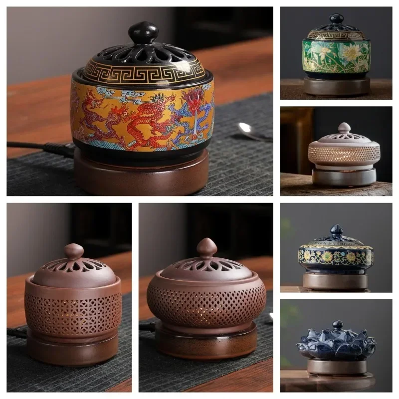 

Ceramic Electric Incense Burner Home Indoor Timing Temperature Control Incense Burner Point/seal Incense Powder Heating Tools