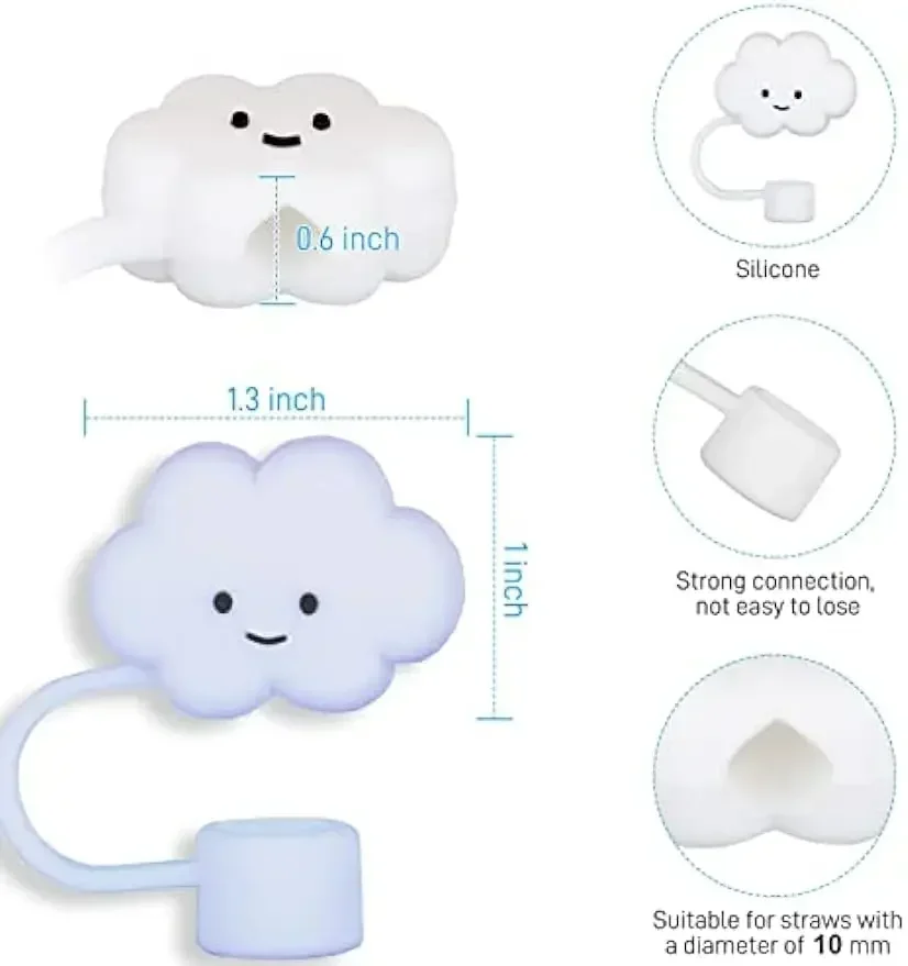 3 Pack Compatible with Stanley 30&40 Oz Tumbler, 10mm Cloud Shape Straw Covers Cap, Cute Silicone Cloud Straw Covers