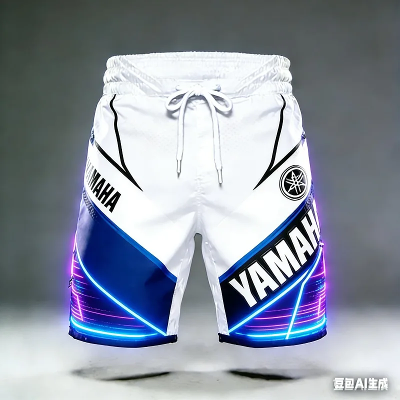 2026 Summer New Yamaha White Stripe Fashion Sports Outdoor Fitness Shorts, Men Women Large Casual Motorcycle Riding Shorts