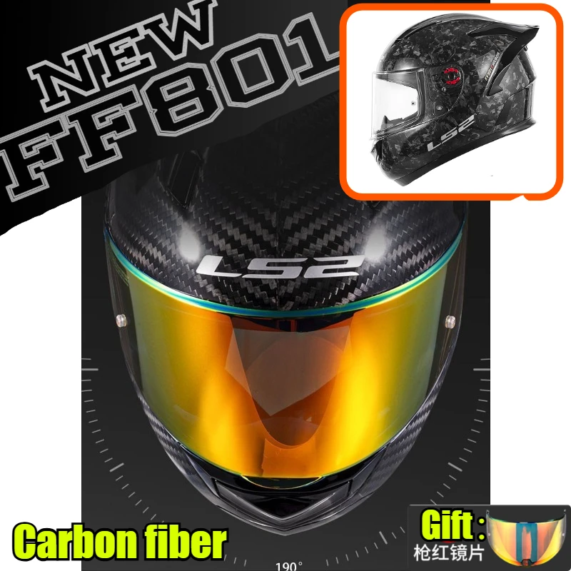 LS2 FF801 Carbon Fiber Motorcycle Full Face Helmet Men Women Large Spoiler Anti Fog Motorbike Racing Helmet All Season
