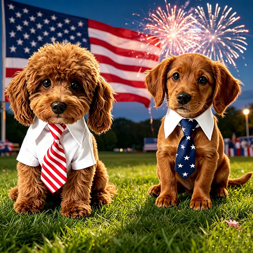 2 PCS/set Small Dog Ties Neckties for Puppy Doggies Cats Adjustable Holiday Grooming Accessories Patriotic Neck Ties Bow