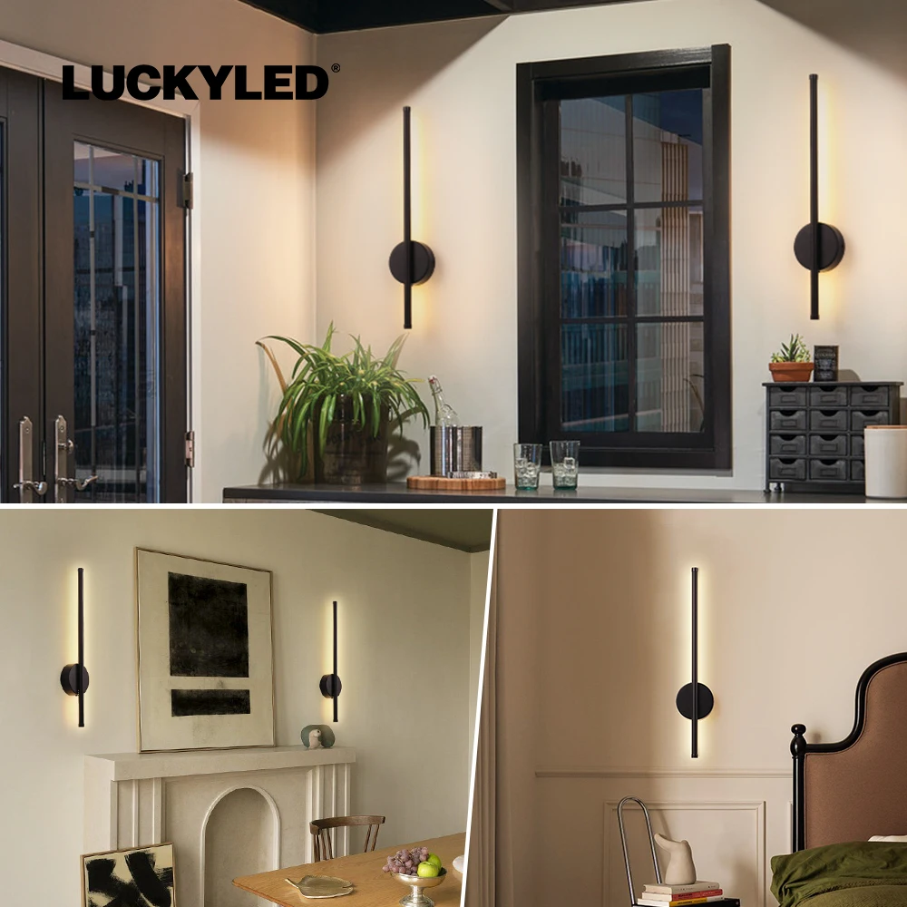 Lukcyled-Applique Murale LED Sans Fil Rechargeable, Télécommande, Gradation, Lampe de Chambre, Lumière Décorative, Moderne, Noir, 50 cm, 80cm