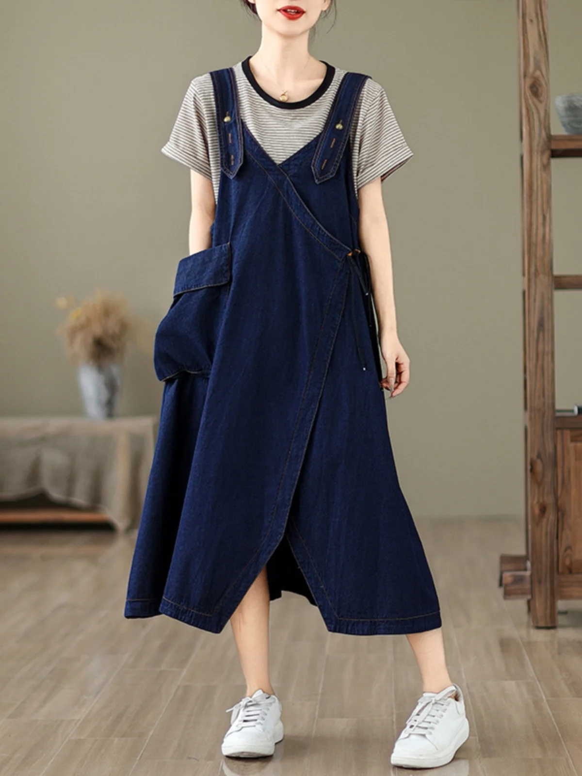 

Faionable Denim ter Dr с Big kets Waed out Цветные женские летние платья больших размеров с поясом для похудения