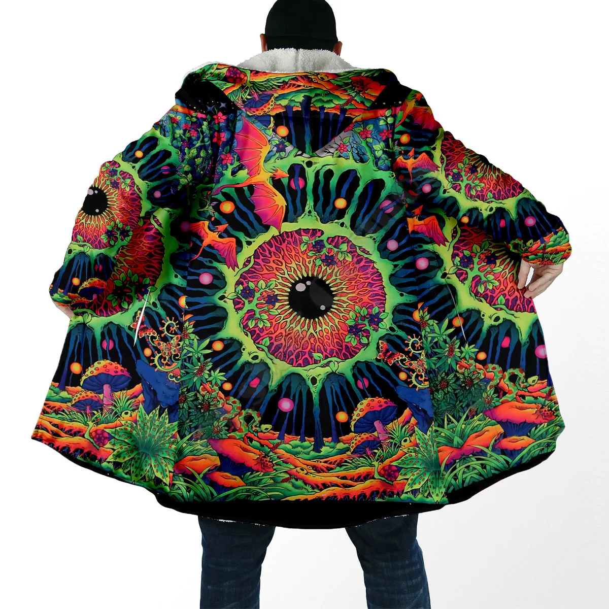 Psychedelic Elephant 3D All Over Printed Fashion Winter Men/Women Hooded Cloaks Fleece Wind Breaker Unisex Casual Warm Overcoat