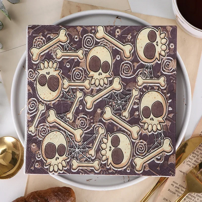 20pcs 33cm 2-Ply New Halloween Party Ambience Decoration Paper Napkin Skull Devil Square Paper Placemat Butterfly Bart Paper