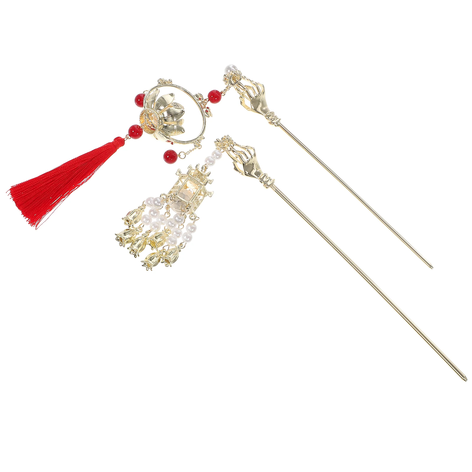 

2pcs Lotus Lantern Hairpin Sturdy Hair Stick Elegant Tassel Wedding Party Accessories Long Hair Bun Styling