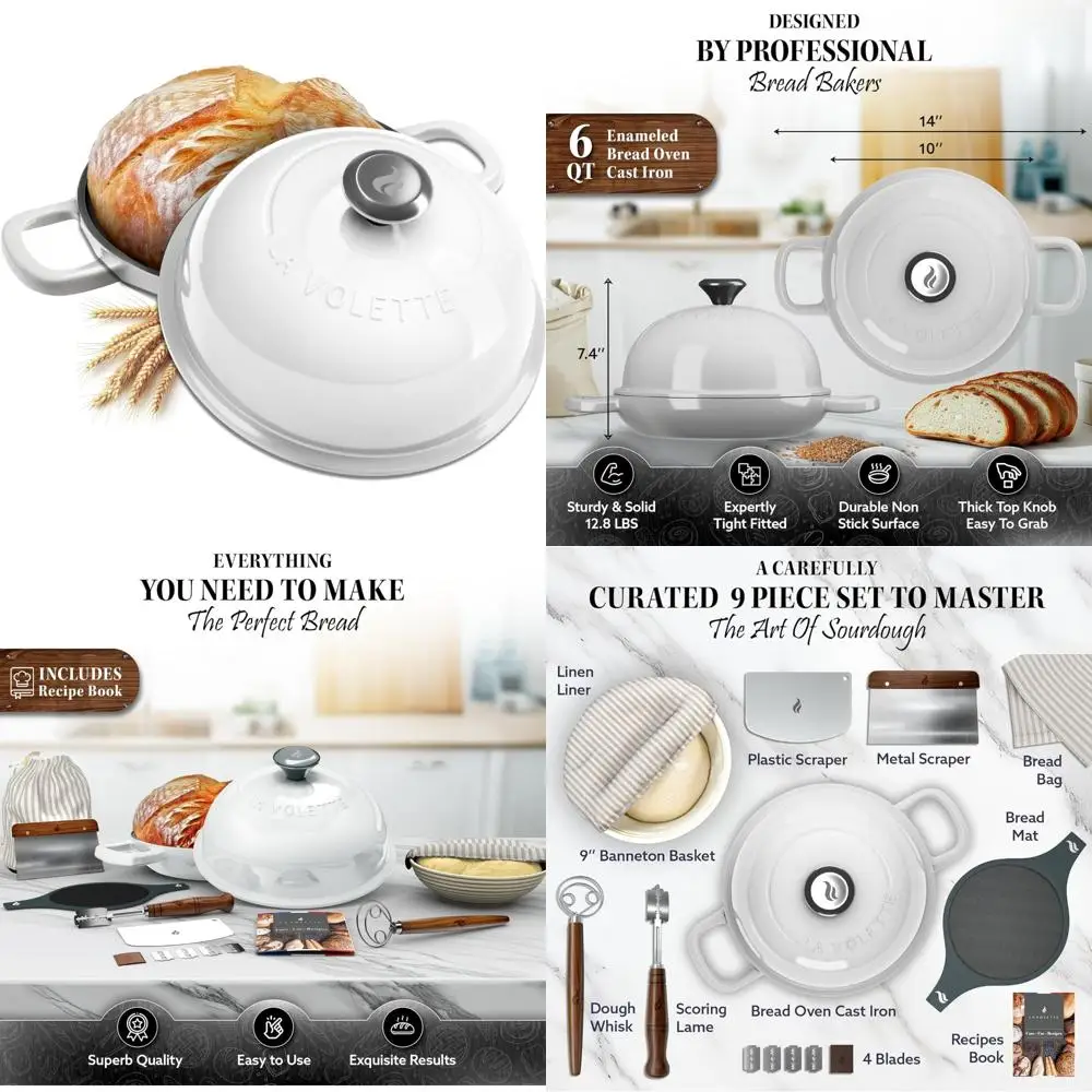 

Полный набор для выпечки хлеба из 9 предметов с 10-дюймовой эмалированной чугунной формой для хлеба и крышкой для идеального использования в голландской печи