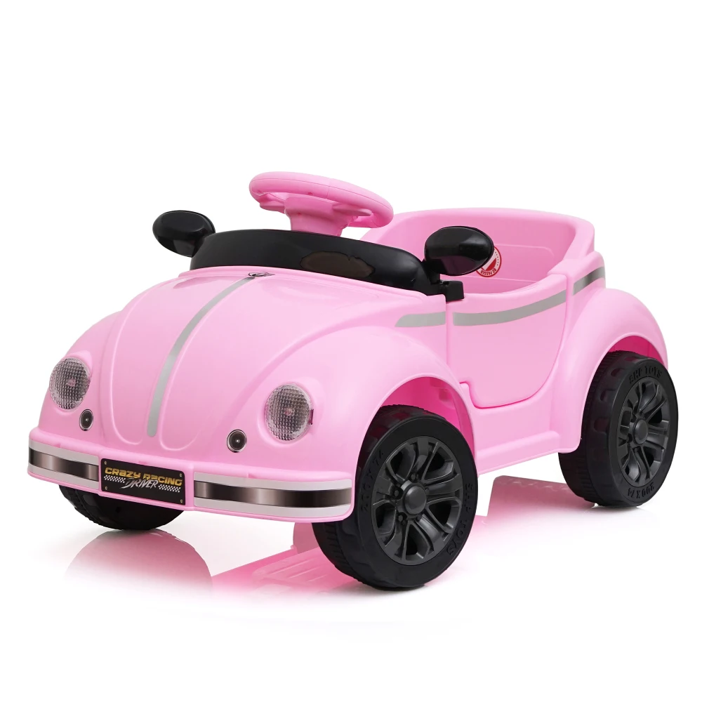 12V Kids Ride On Car W/2.4G RC,Classic Vintage Rounded Styling & Anti-Tip Design,Bright LED Front Headlights,Adjustable Speed,Multifunctional Steering Wheel,USB & Bluetooth,Suitable for Kids Aged 2-4