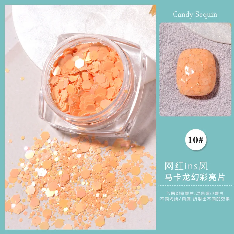 เกล็ดเลื่อมสีเล็บจาก1Jar มาการองสีส้ม/เหลือง/เขียว/ชมพูเลื่อมแวววาวเกล็ดเล็บสะท้อนแสงแบบไล่ระดับสี