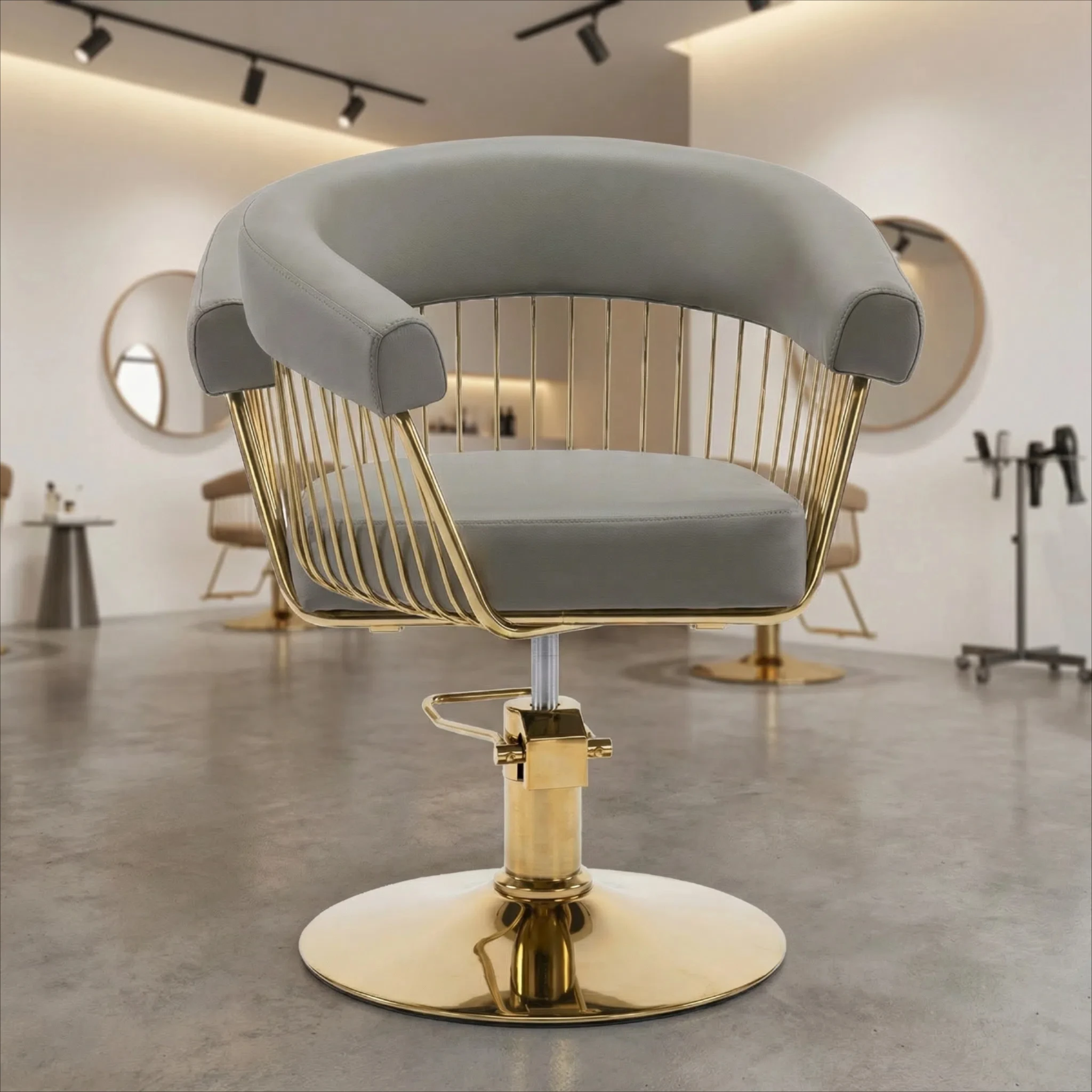 

Keyunshi Light Gray & Gold Salon Chair, Thick Padded Seat with Solid Metal Base & Swivel Design for Beauty & Hairdressing Salons