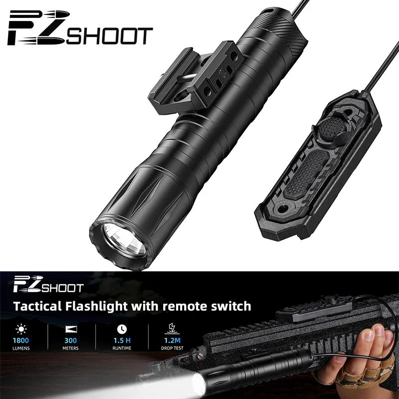 

EZshoot 1800 Lumens Tactical Rifle Flashlight Compatible with Picatinny Rail Offset Light Strobe Mode Home Defense Hunting