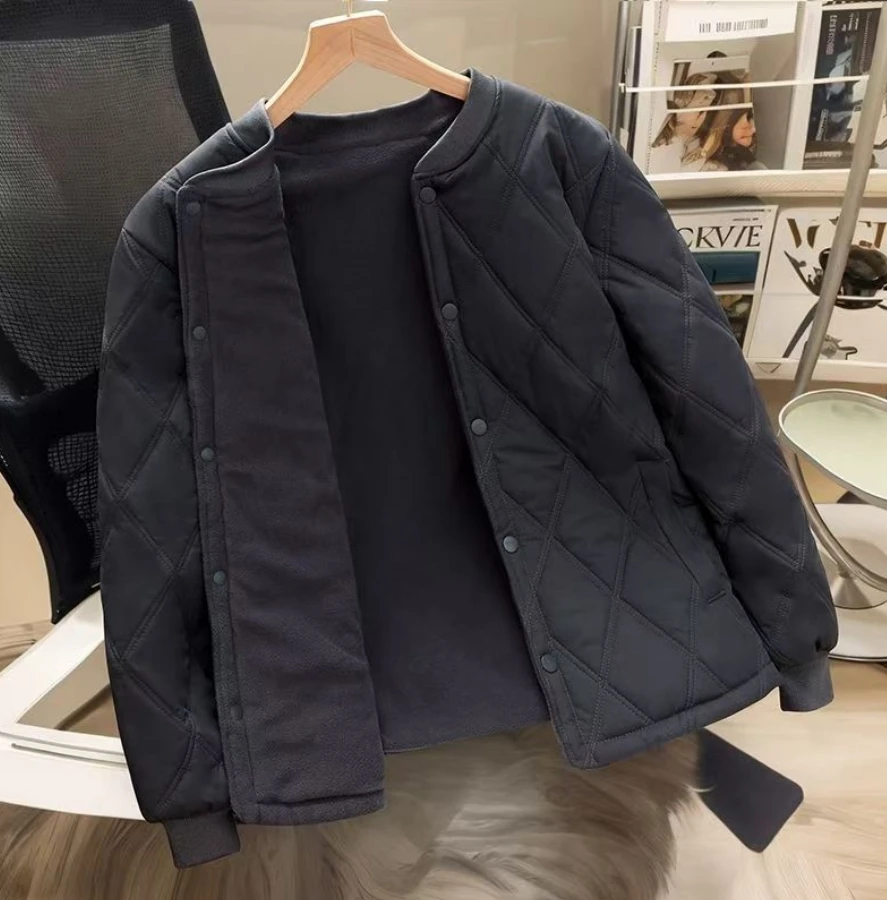 

Quilted Coats for Women 2026 Autumn Stand Collar Chic Single-breasted Jacket Ladies Solid with Pockets Cotton Coat