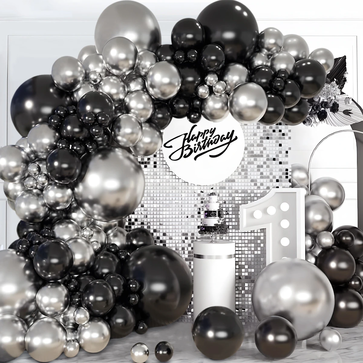 Black and Silver Balloon Garland Arch Kit Birthday Party Decoration Kids Adults Balloon Wedding Party Supplies Baby Shower Favor