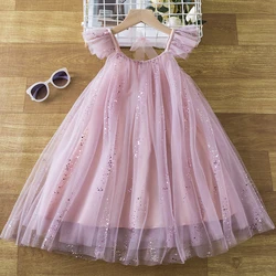 Girls Clothes for Summer 3-8Y Suspender Sleeveless Pink Girls Dresses Princess Tulle Birthday Party Dress Child Causal Clothing