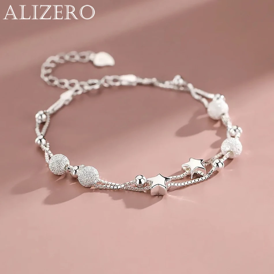 

ALIZERO 925 Sterling Silver Frosted Beads Stars Charms Bracelets For Women Personality Box Chains Bracelet Fashion Jewelry Gifts