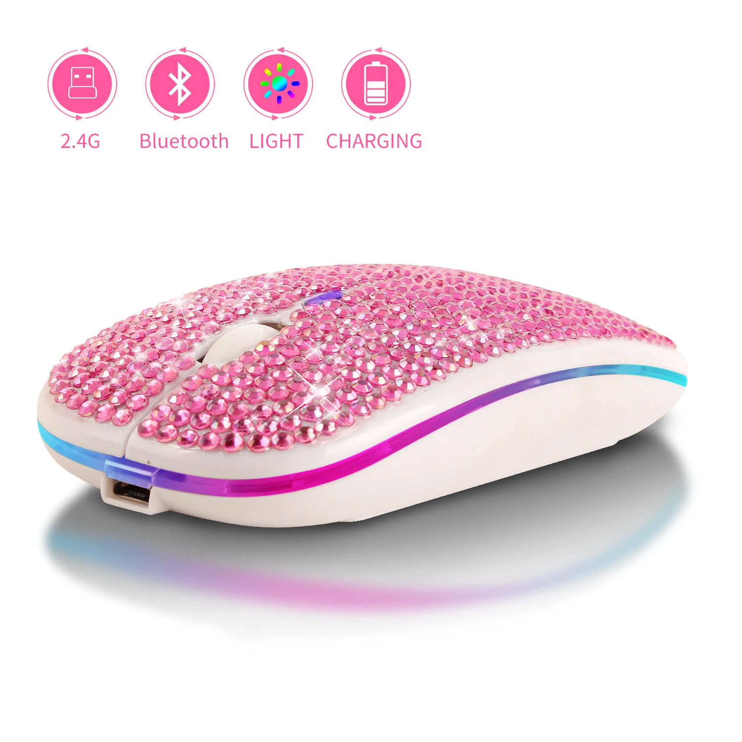 Wireless Bluetooth Mouse with Ancient Diamond Inlay Transparent Lightweight Ergonomic Dual-Mode Charging Mouse for Office Use