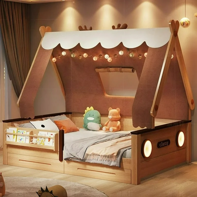 Factory Direct 2026 Forest Children's Bed Solid Wood Tree House Bed Tent Boys and Girls Single Room Bedroom Splicing
