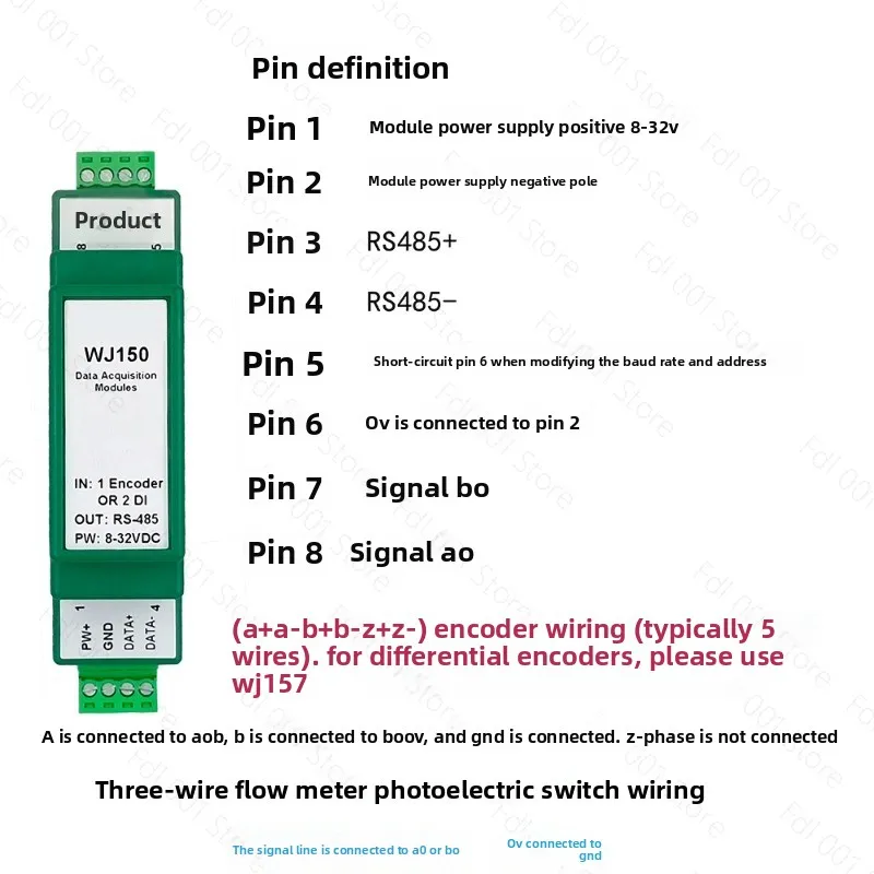 1 Channel Encoder Pulse Counter Meter 2 DI High Speed Modbus RTU Module WJ150