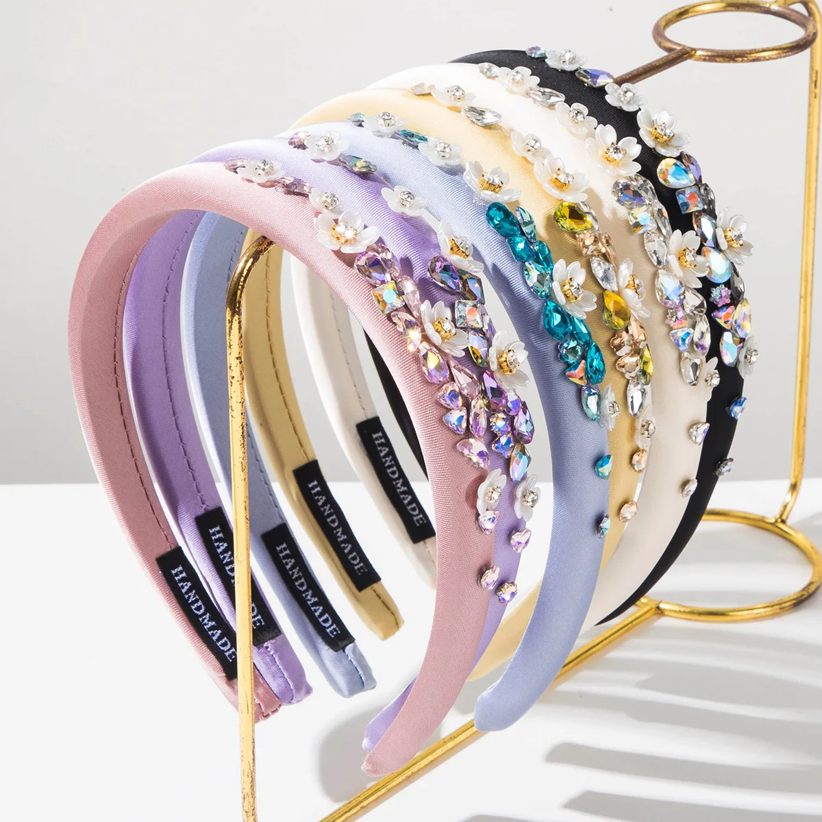 

Pop Garden Flower Crystal Hair Band Korea Women Headwear Gemstone Floral Multicolored Rhinestone Bridal Crown Headwear For Party