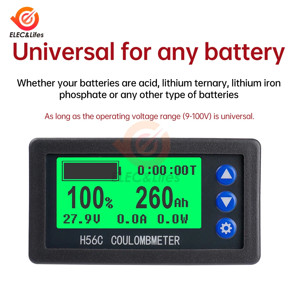 

DC 100V Multifunction Wireless Coulometer 20A/50A/100A LCD Backlight Display Wireless Battery Capacity Tester Ammeter Voltmeter