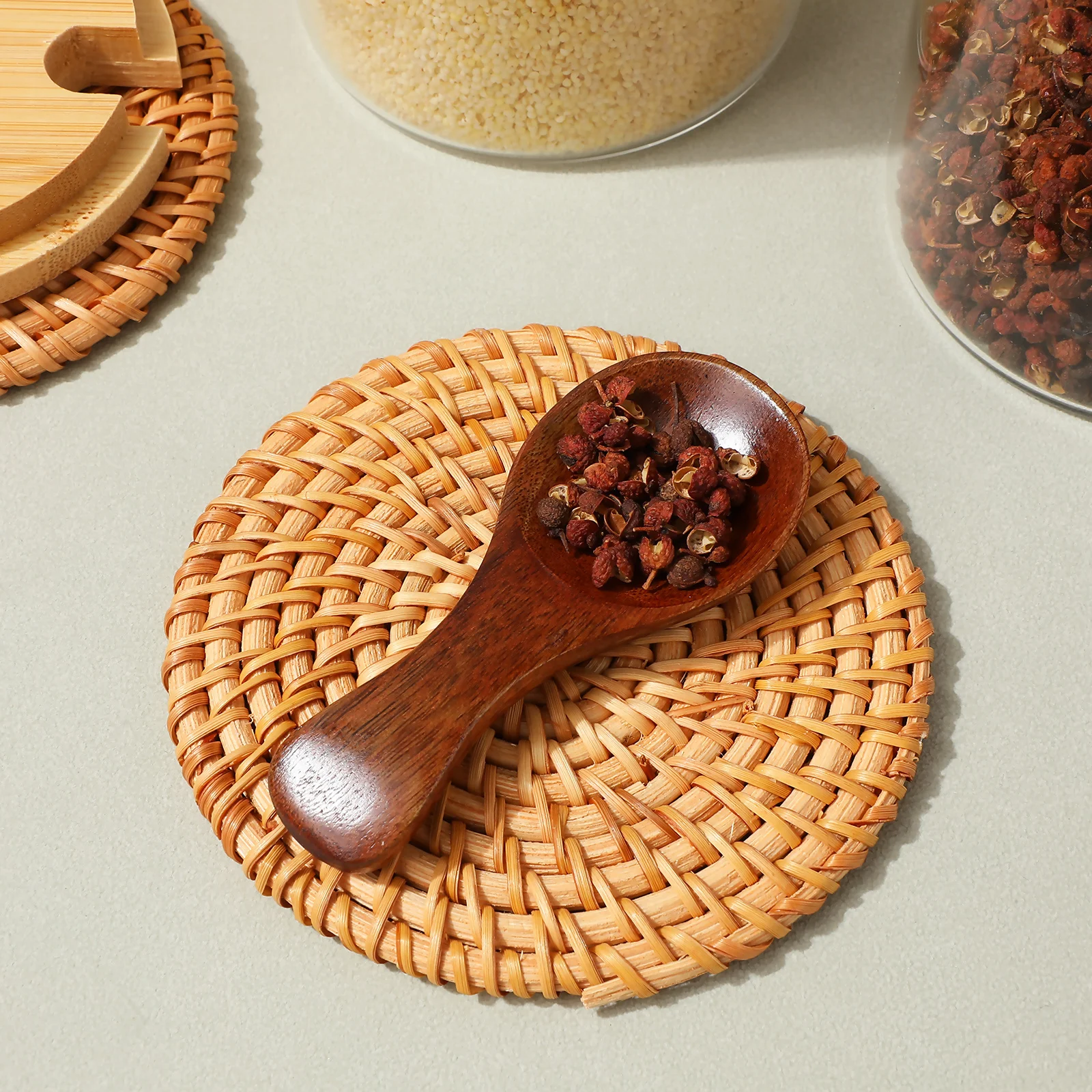 

6Pcs Mini Wooden Spice Spoons Natural Wood Small Serving Scoops Kitchen Utensils Reusable Condiment Spoons for Seasoning
