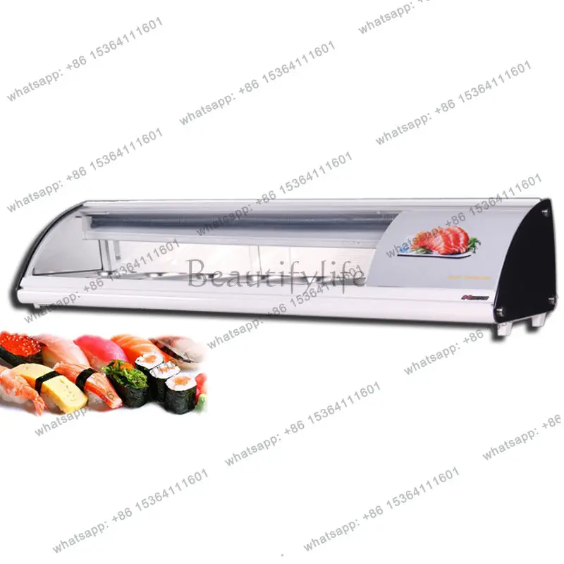 HOT single-layer commercial desktop sushi freezer, transparent front and rear doors display direct cooling freezer