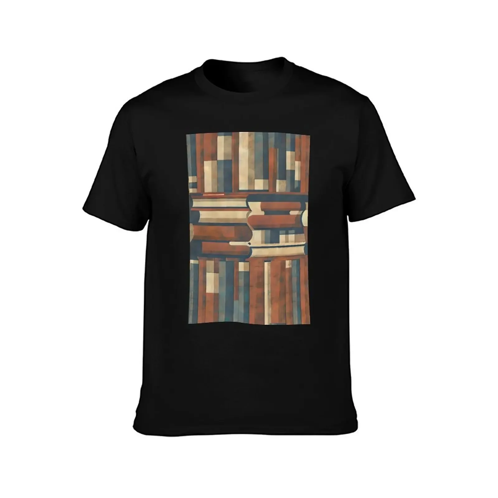 Bookshelf pattern Bill Sienkiewicz flat graphic T-Shirt Short sleeve tee for a boy sports fans big and tall t shirts for men