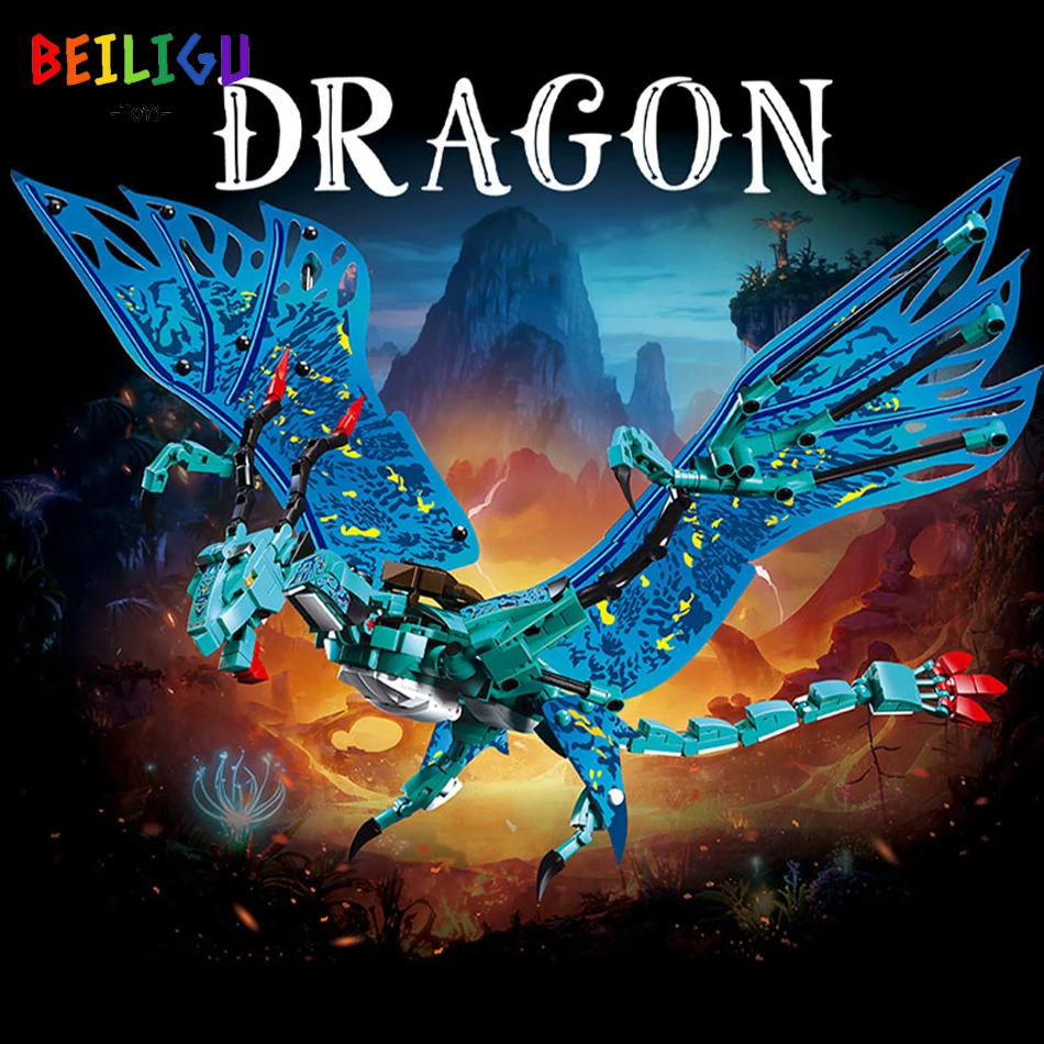 MOC Fly Dragon Warrior Whale bloques de construcción ciencia ficción película modelo ciudad construcción ladrillos juguetes para niños regalo de vacaciones